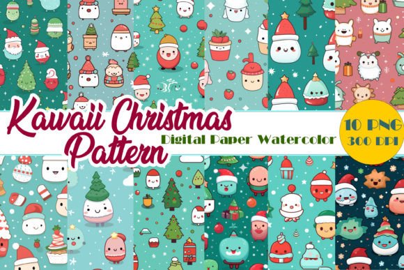 Download Cute Kawaii Christmas Digital Paper Pack - Digital Collection