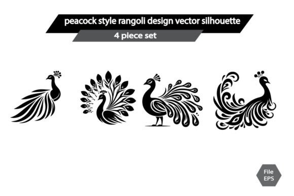 Download Peacock Style Rangoli Design Vector Silh - Premium Bundle