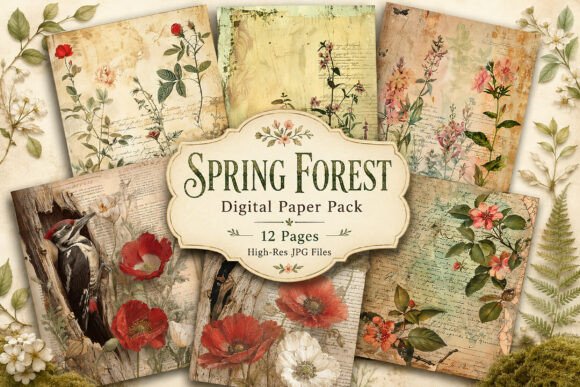 Download Vintage Forest Botanical Digital Paper - Digital Collection