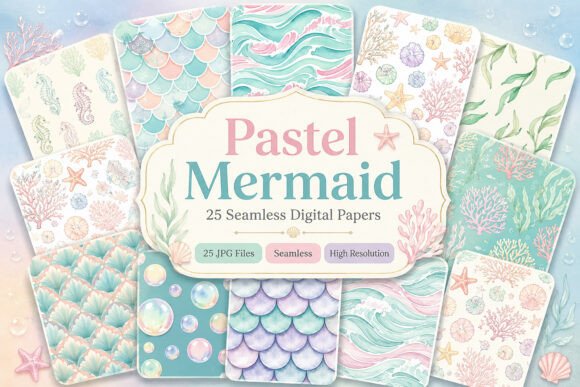 Download Pastel Mermaid Digital Paper Pattern - Digital Collection