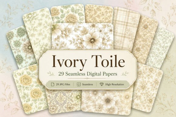 Download Ivory Toile Digital Paper Bundle - Digital Collection