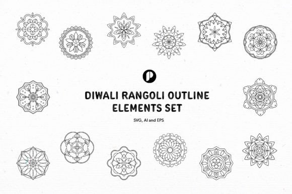 Download Diwali Rangoli Outline Elements Set - Rangoli Collection