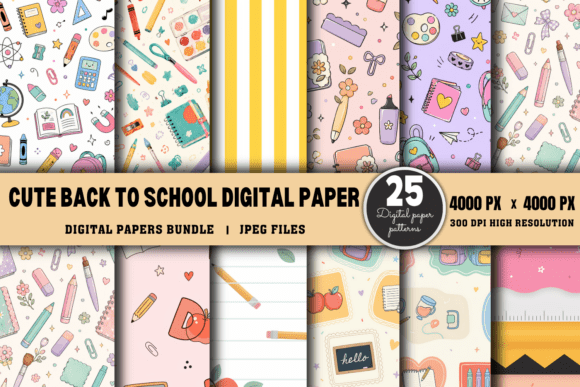 Download Cute Back to School Digital Paper Bundle - Digital Collection