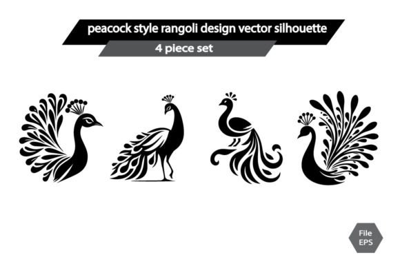 Download Peacock Style Rangoli Design Vector Silh - Premium Bundle
