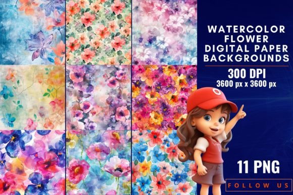 Download Watercolor Flower Digital Paper - Digital Collection
