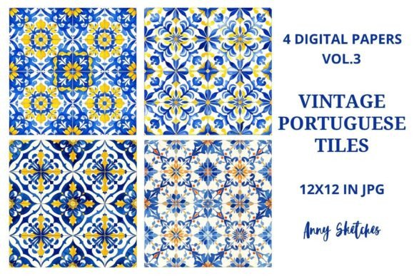 Download Vintage Portuguese Tiles Digital Papers - Digital Collection