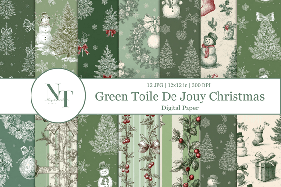 Download Toile De Jouy Christmas Digital Paper - Digital Collection