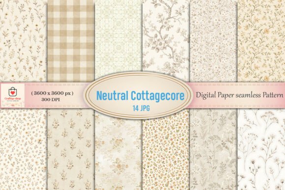 Download Neutral Cottagecore Digital Paper Bundle - Digital Collection