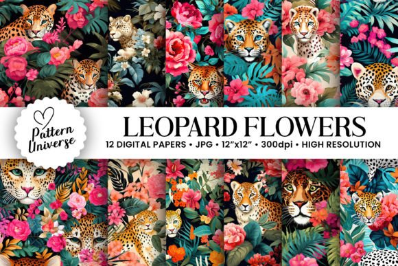 Download Leopard Flowers Pattern Digital Papers - Digital Collection