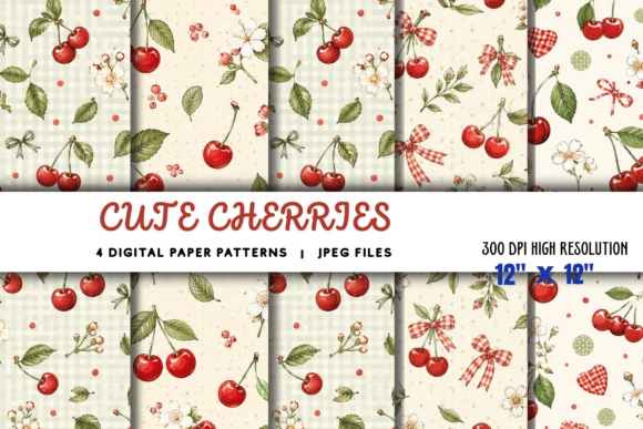 Download Cute Cherries Digital Paper Pattern - Digital Collection